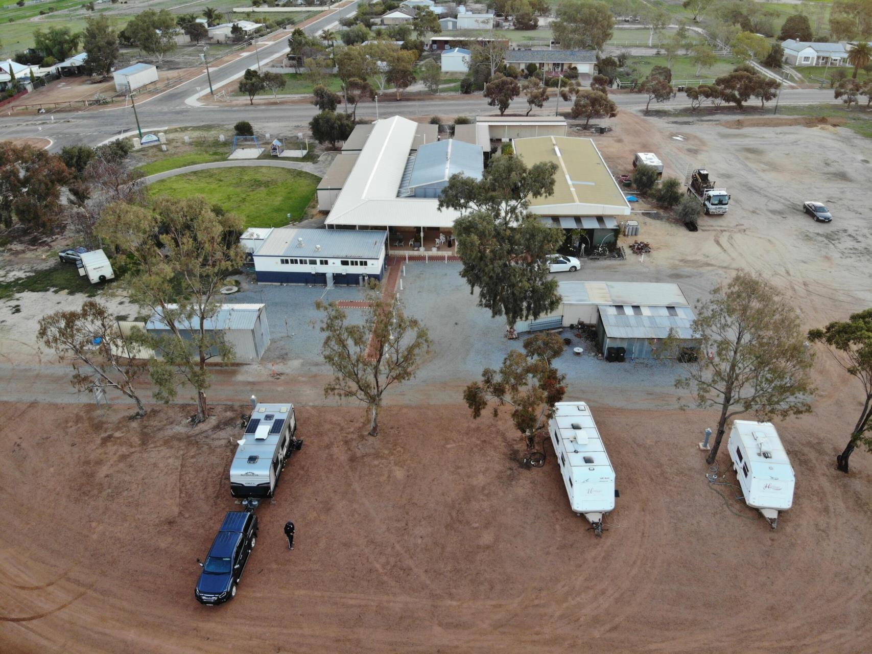 A drone shot of the caravan park