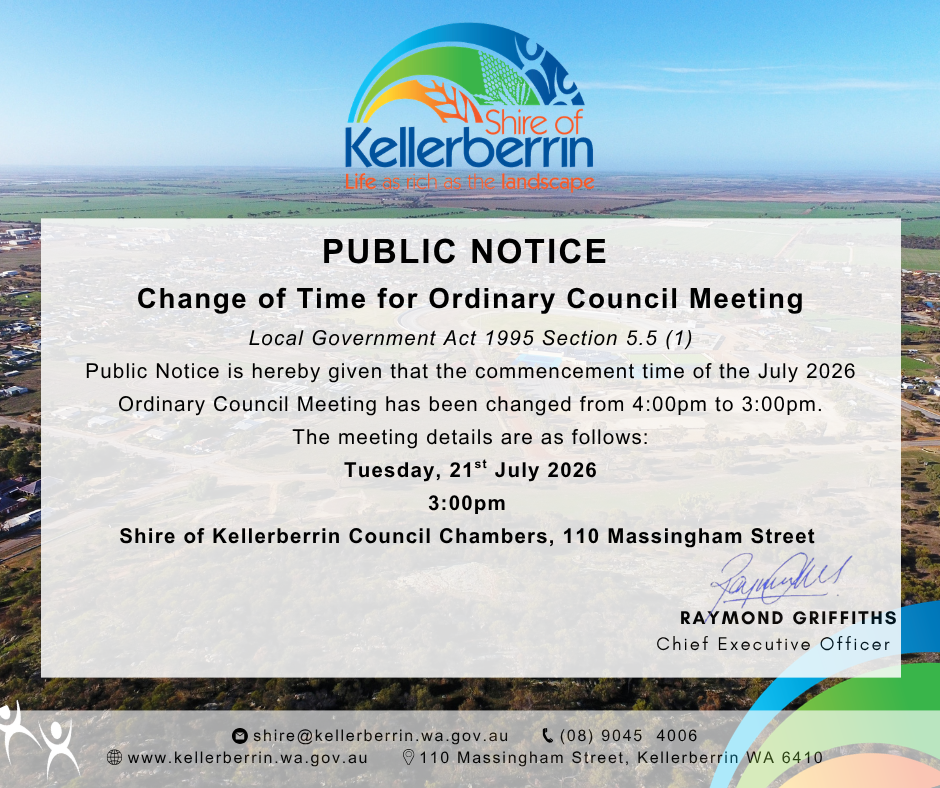 PUBLIC NOTICE - Change of Ordinary Council Meeting Time