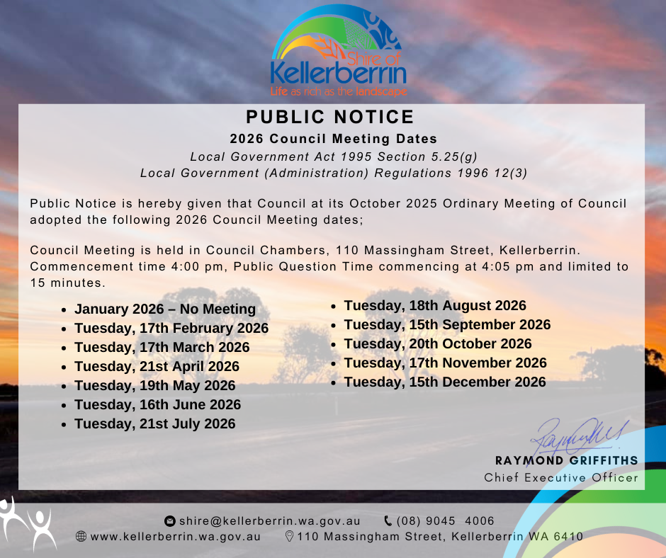 PUBLIC NOTICE - 2026 Council Meeting Dates